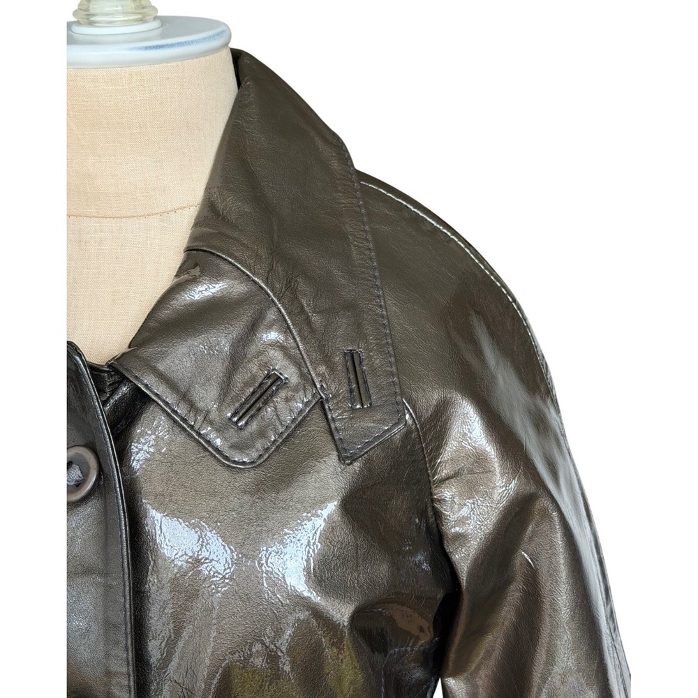 DOMA Leather Moto Biker Cropped Jacket Lacquered Glossy Edgy Gunmetal Gray SMALL - Picture 4 of 15